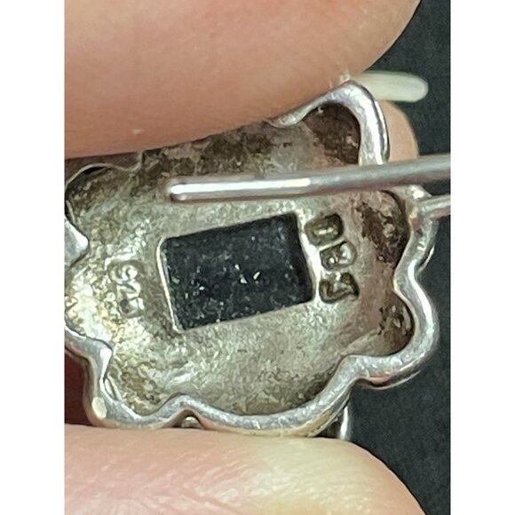 Vintage Sterling Silver 925 Onyx Marcasite Hook Earrings Signed DBJ - Picture 5 of 9